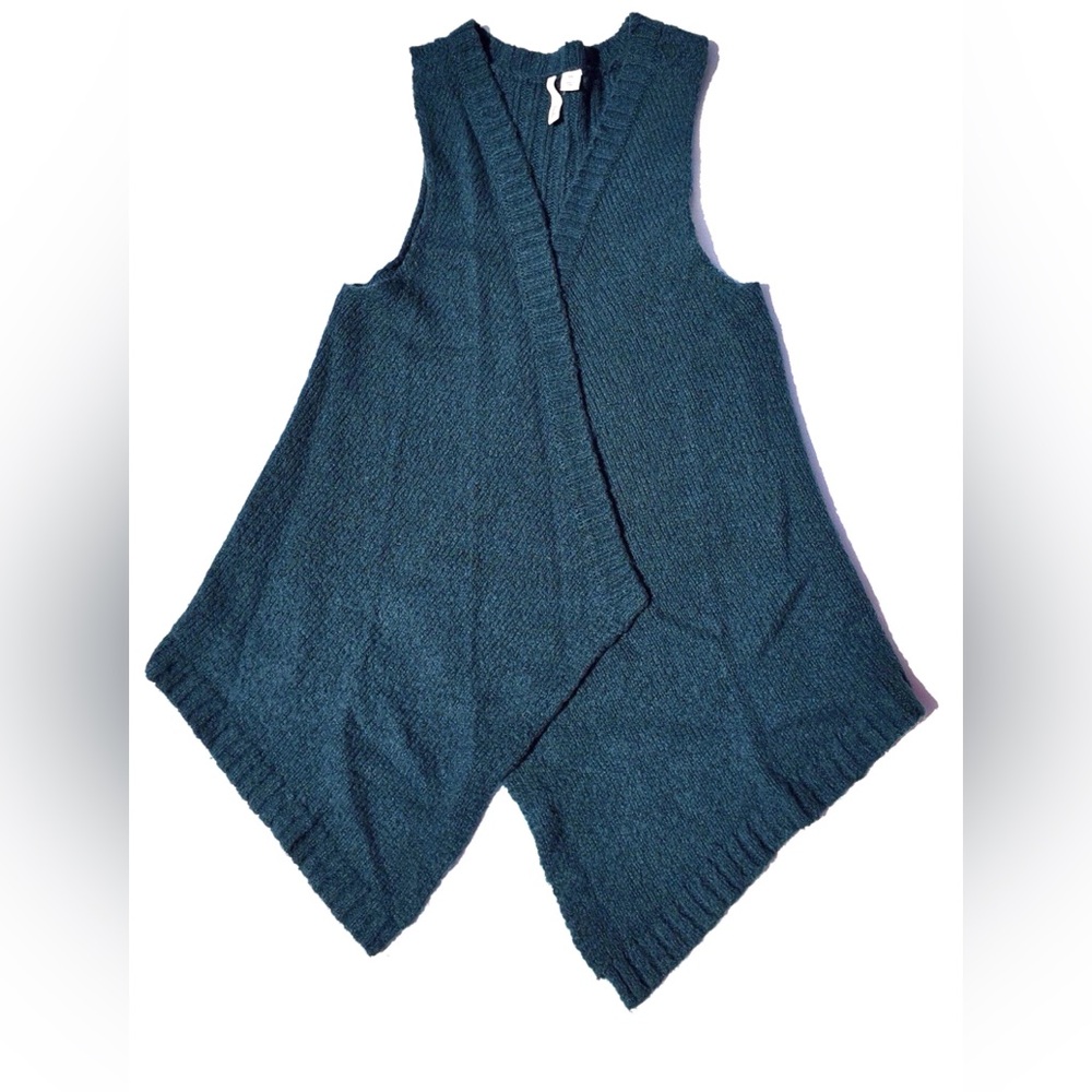 Frenchi Green Knit Tunic Vest Women’s XS Sleeveless Open Front Asymmetric Hem
